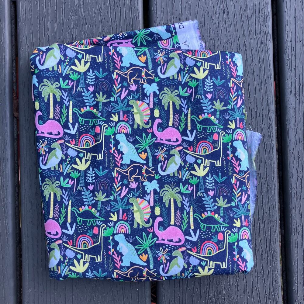 Dinotropolis Dear Stella I’m Rexy and I Know It blue dinosaur fabric, kids room